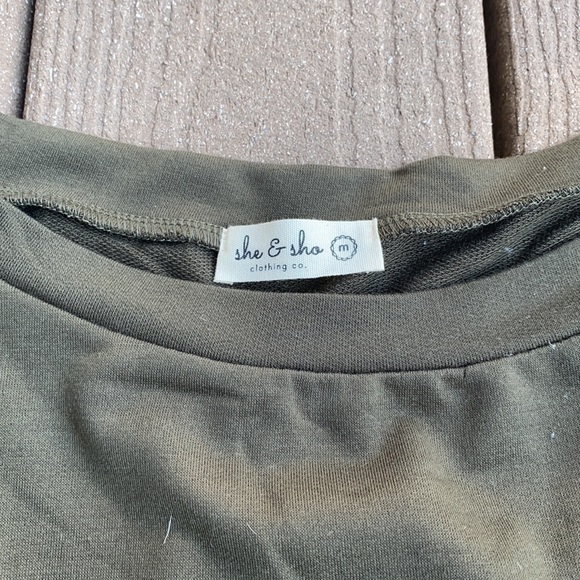 Olive Green Off the Shoulder/Slouchy Sweater - Picture 2 of 3